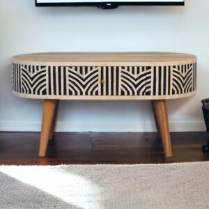Solid Mango Wood Oak Finished Bone Inlay 2 Drawer Edessa Coffee Table