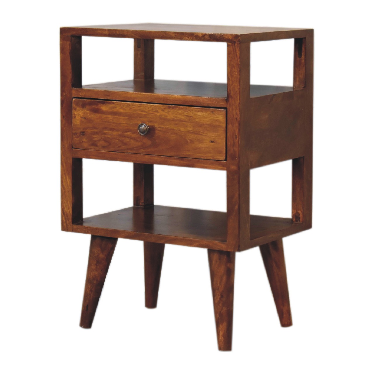 Solid Mango Chestnut Finished Wood 1 Drawer 2 Slots Dante Bedside Table/Cabinet - Image 2