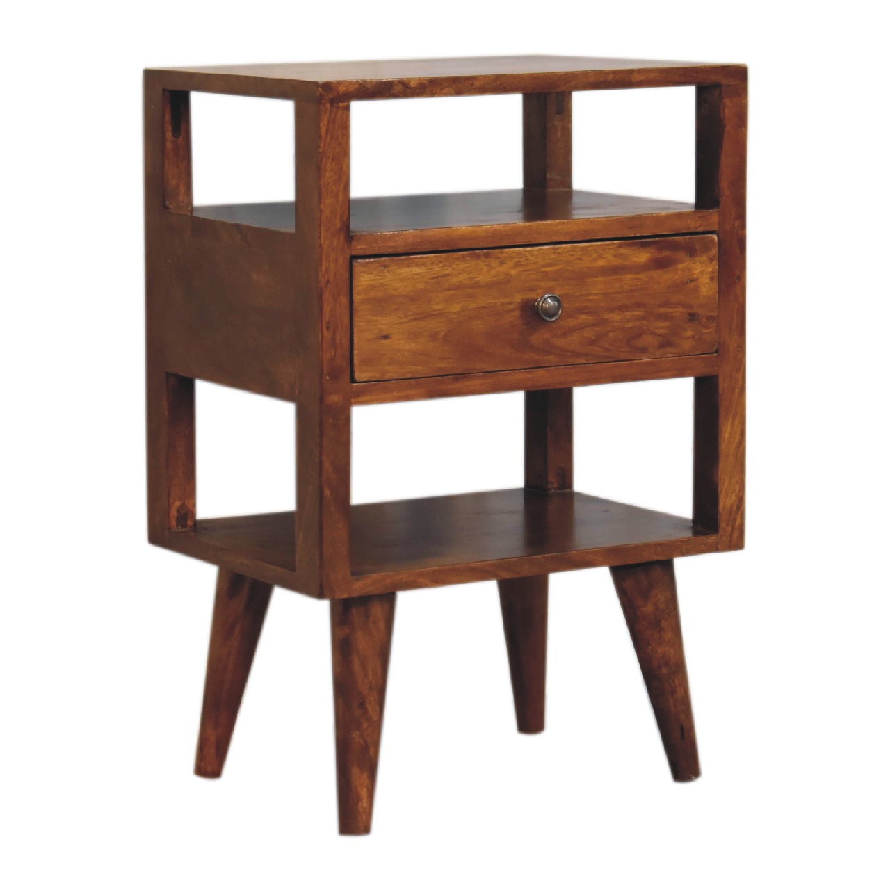 Solid Mango Chestnut Finished Wood 1 Drawer 2 Slots Dante Bedside Table/Cabinet - Image 3