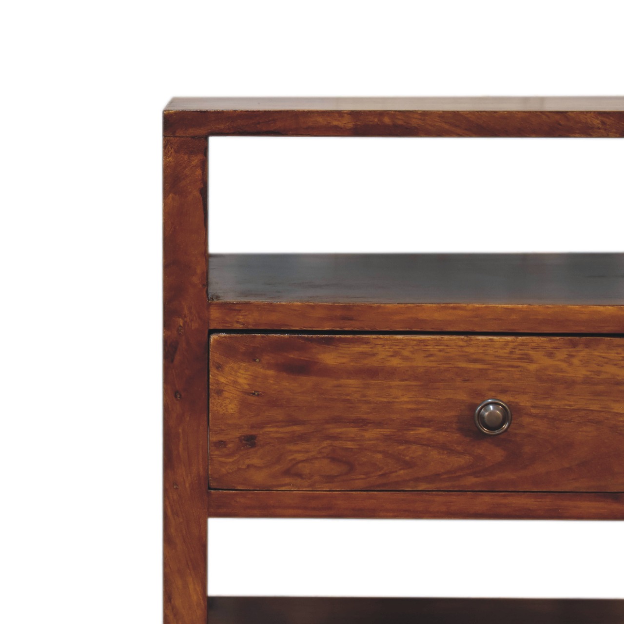 Solid Mango Chestnut Finished Wood 1 Drawer 2 Slots Dante Bedside Table/Cabinet - Image 4