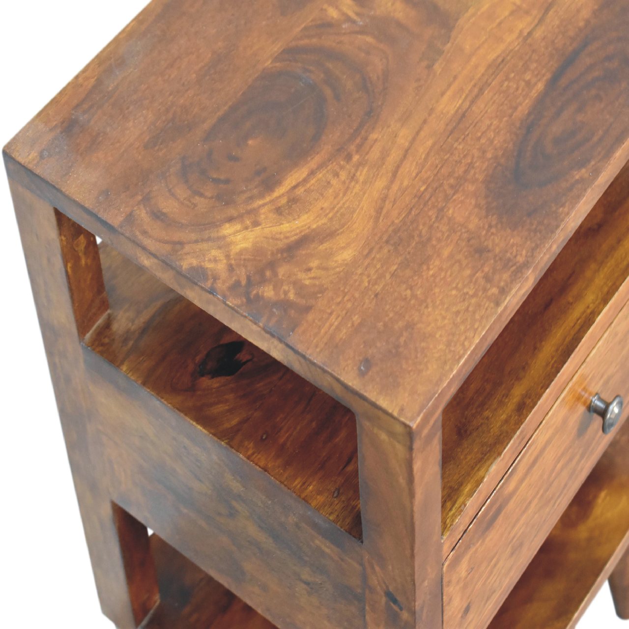 Solid Mango Chestnut Finished Wood 1 Drawer 2 Slots Dante Bedside Table/Cabinet - Image 5