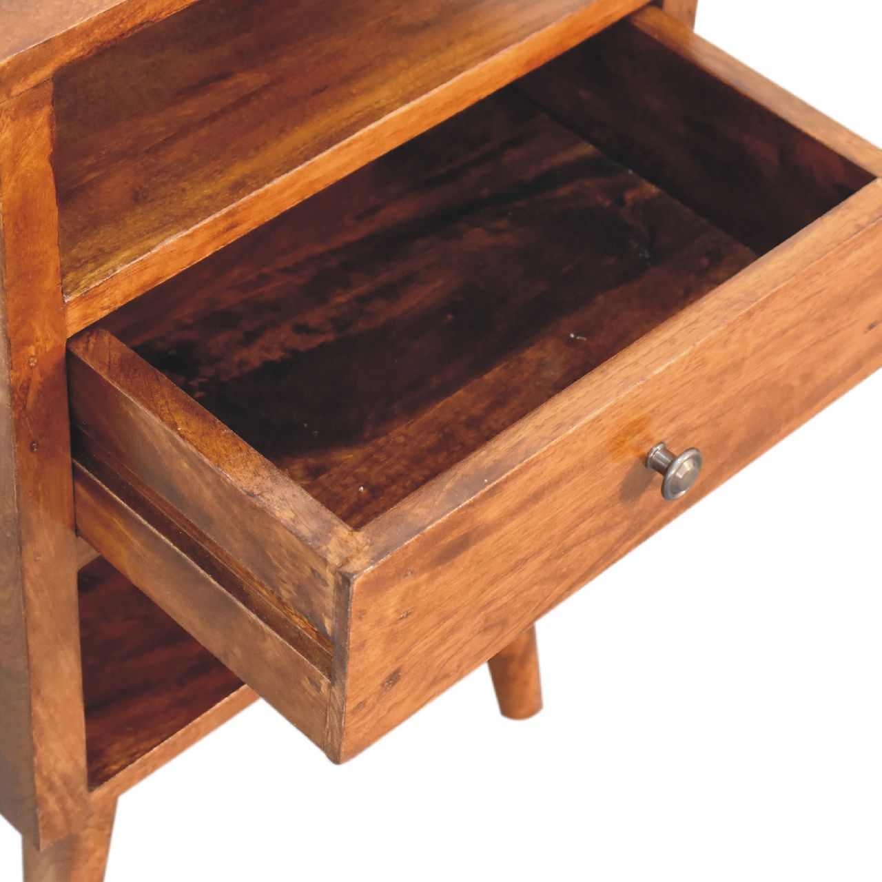 Solid Mango Chestnut Finished Wood 1 Drawer 2 Slots Dante Bedside Table/Cabinet - Image 6