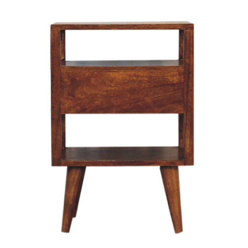 Solid Mango Chestnut Finished Wood 1 Drawer 2 Slots Dante Bedside Table/Cabinet - Image 9