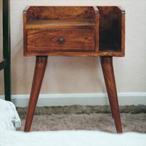 Solid Mango Wood Chestnut Finished 1 Drawer Collective Bedside