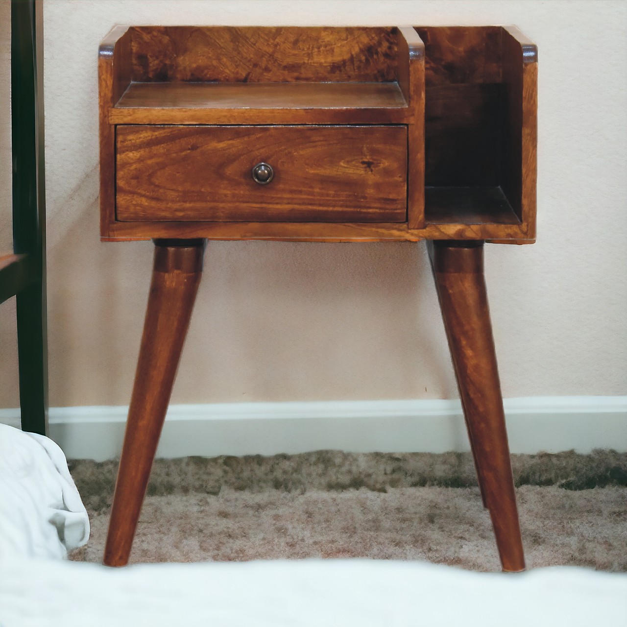 Solid Mango Wood Chestnut Finished 1 Drawer Collective Bedside