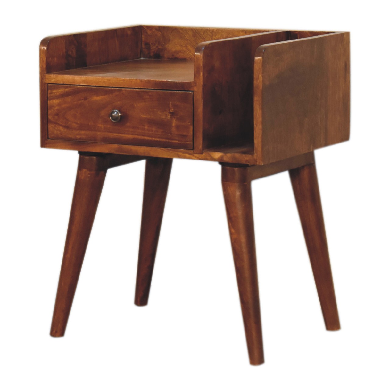 Solid Mango Wood Chestnut Finished 1 Drawer Collective Bedside - Image 2