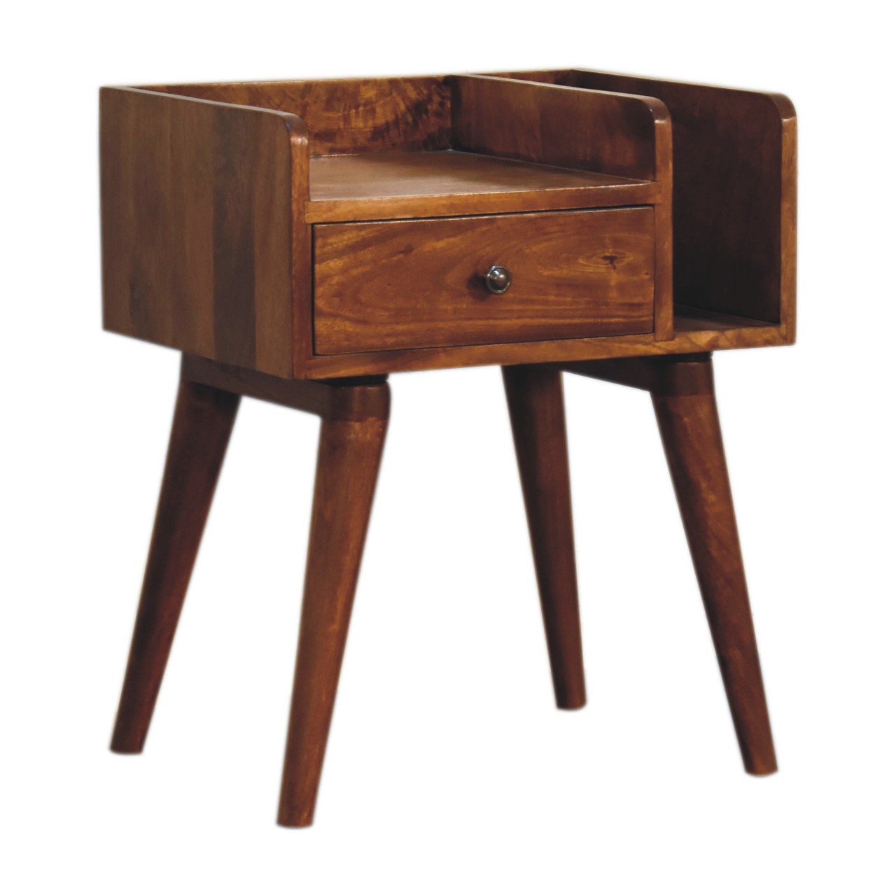 Solid Mango Wood Chestnut Finished 1 Drawer Collective Bedside - Image 3