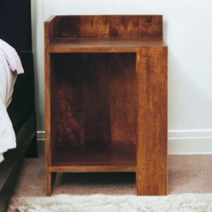 Solid Mango Chestnut Finished Wood Box Bedside Table/Cabinet