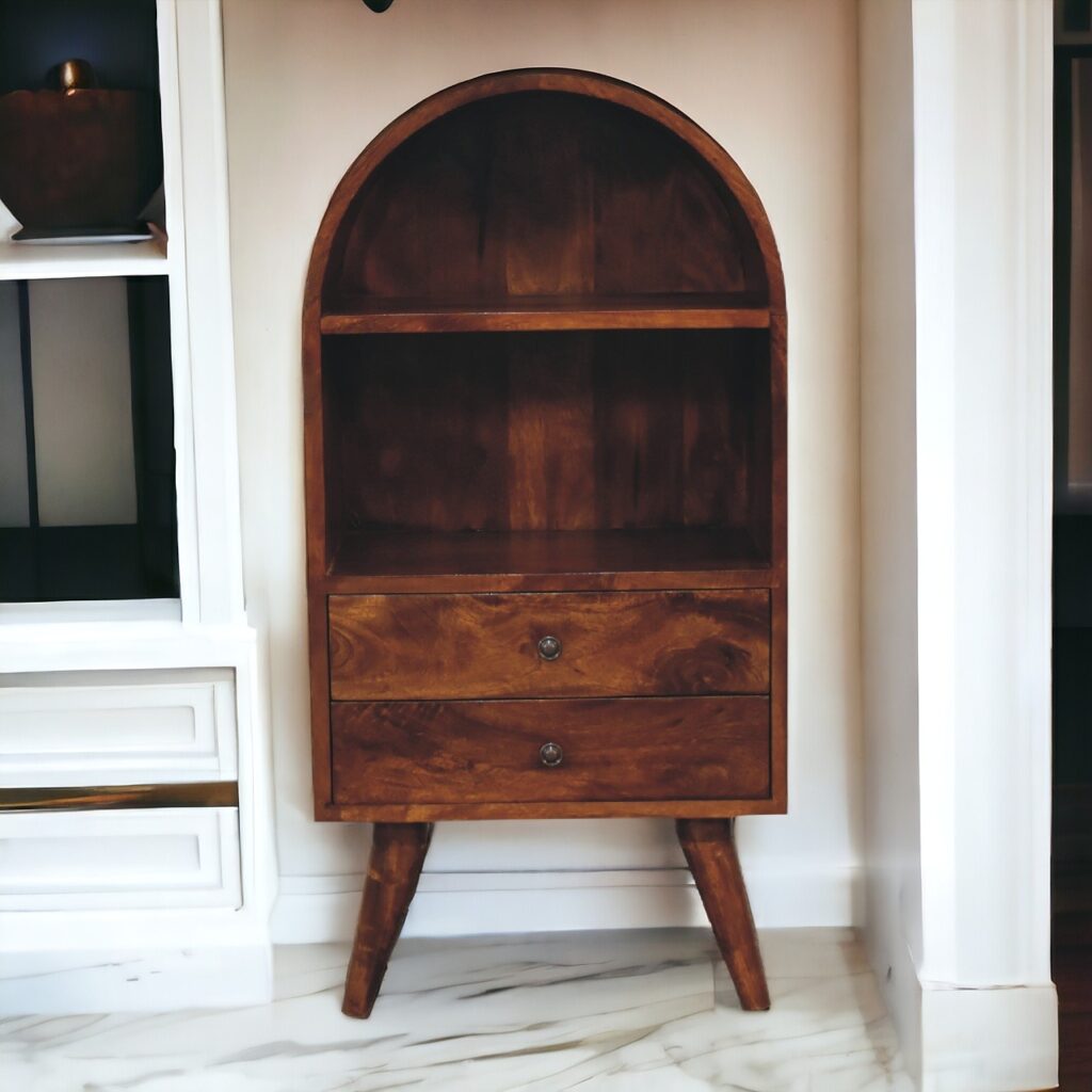 Solid Mango Wood Chestnut Finished Rounded Top Display Cabinet