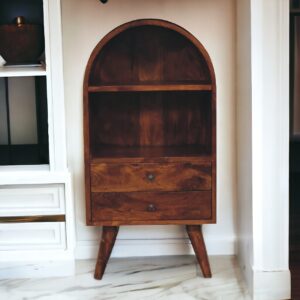 Solid Mango Wood Chestnut Finished Rounded Top Display Cabinet