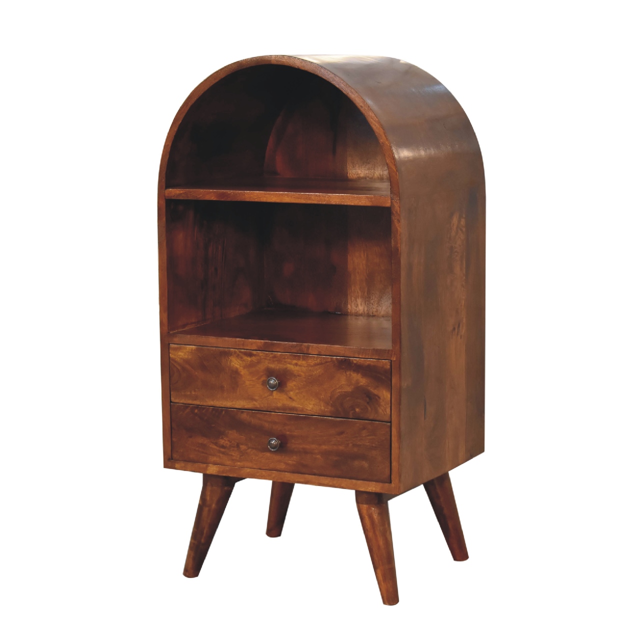 Solid Mango Wood Chestnut Finished Rounded Top Display Cabinet - Image 2