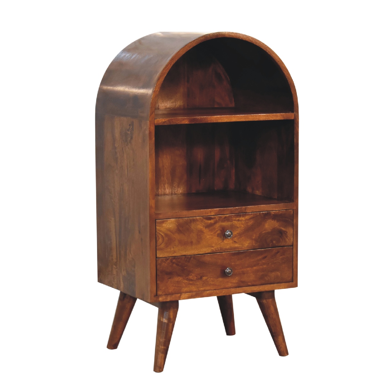 Solid Mango Wood Chestnut Finished Rounded Top Display Cabinet - Image 3