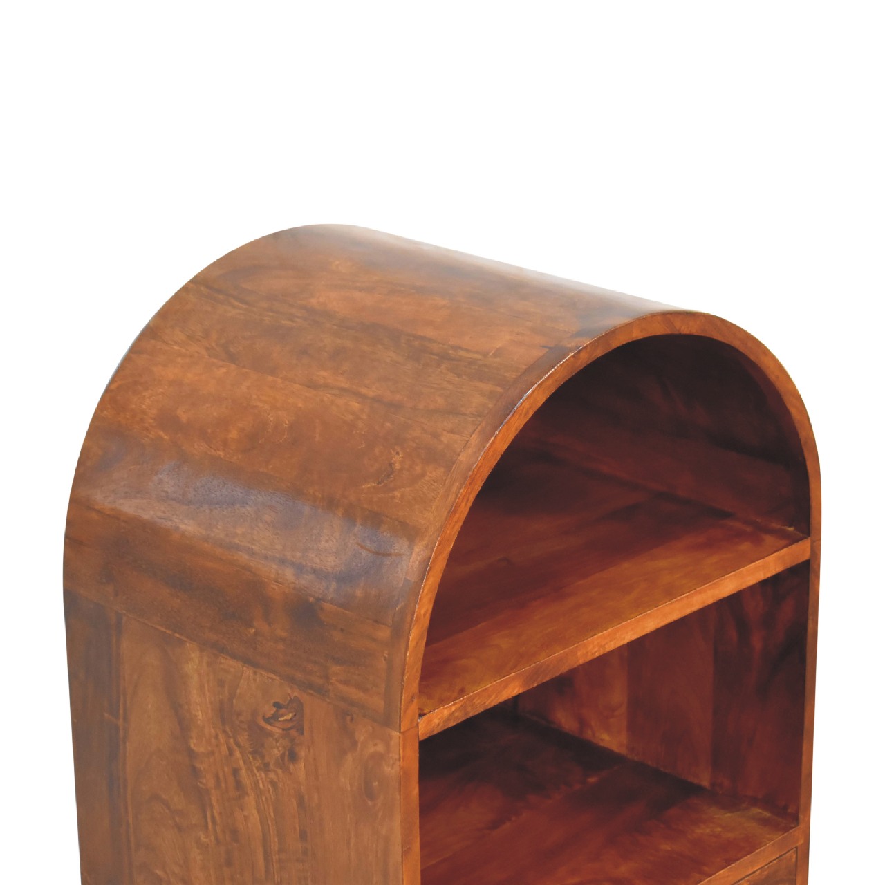 Solid Mango Wood Chestnut Finished Rounded Top Display Cabinet - Image 5