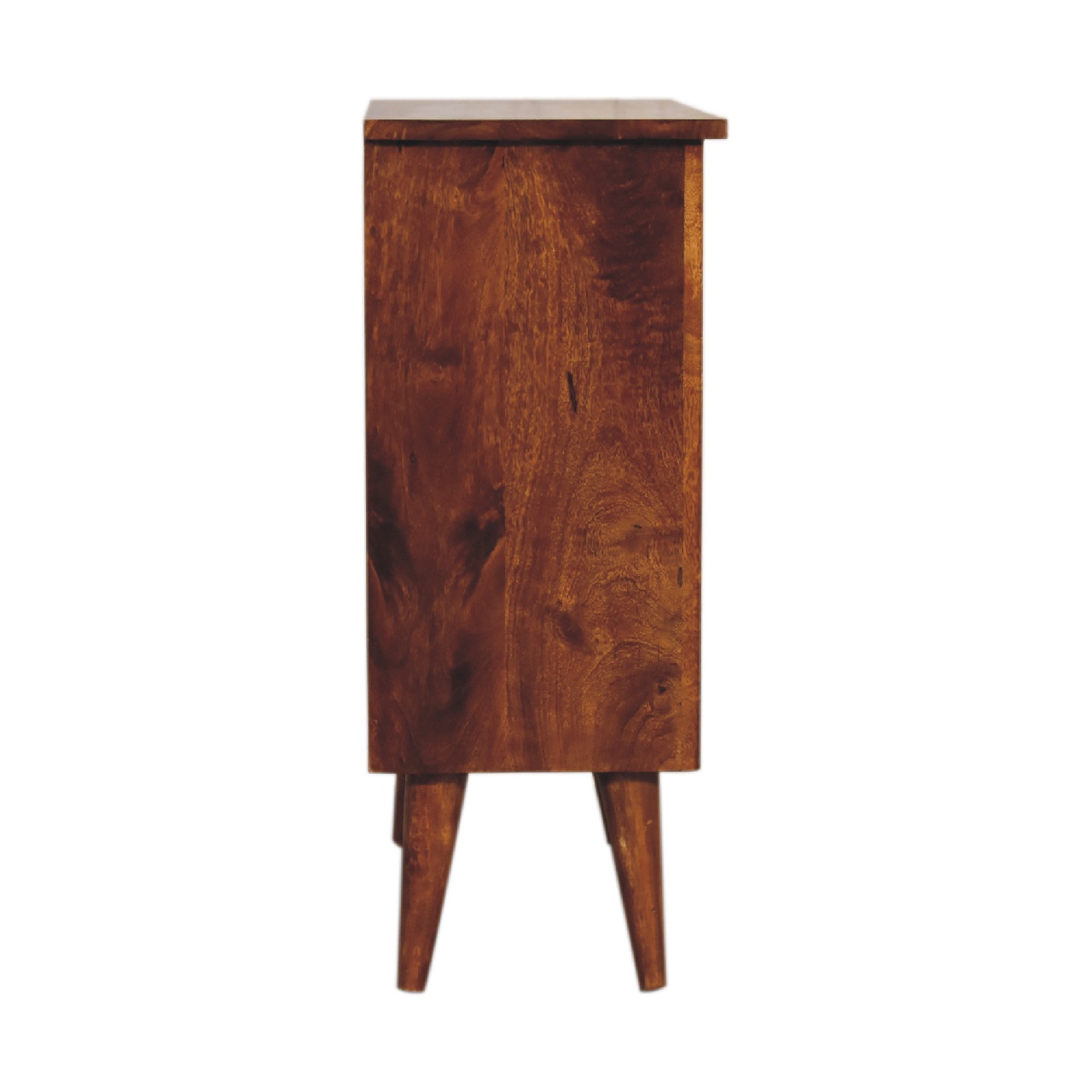 Solid Mango Wood Chestnut Finished Three Drawer Open Shelf Cabinet - Image 8