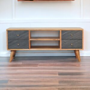 Solid Mango Wood Oak Finished & Slate Veneer 2 Door Slade Media Unit