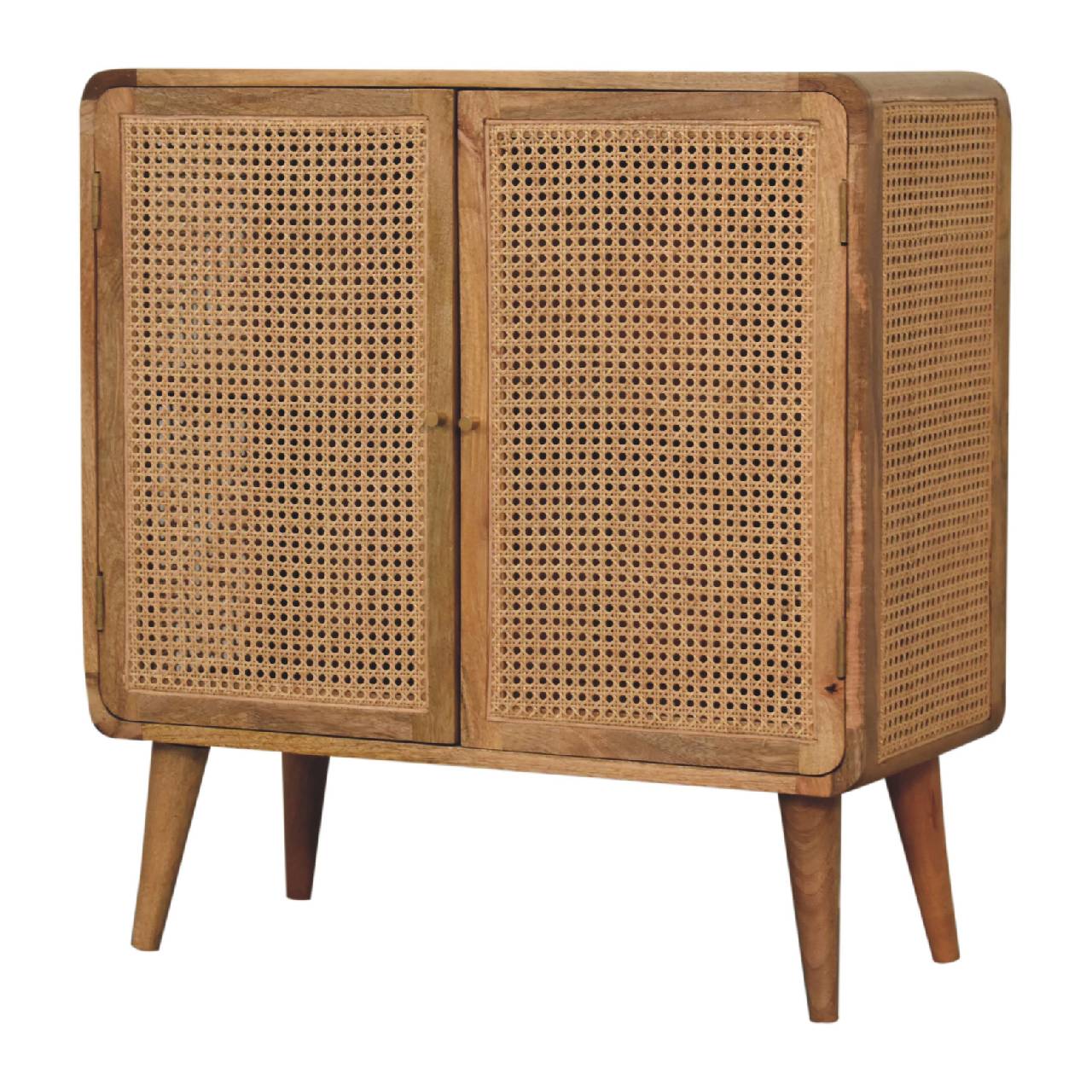 Solid Mango Wood Oak and Rattan Finished Two Door Cabinet - Image 2