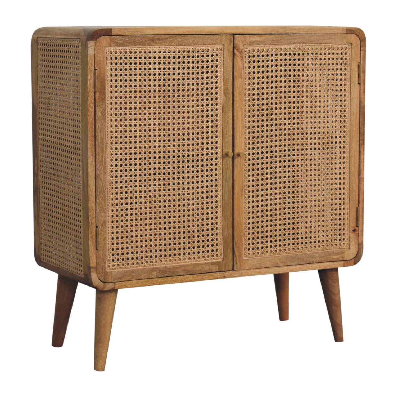 Solid Mango Wood Oak and Rattan Finished Two Door Cabinet - Image 3