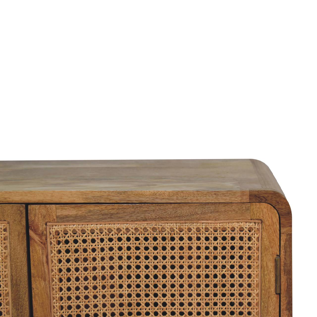 Solid Mango Wood Oak and Rattan Finished Two Door Cabinet - Image 4