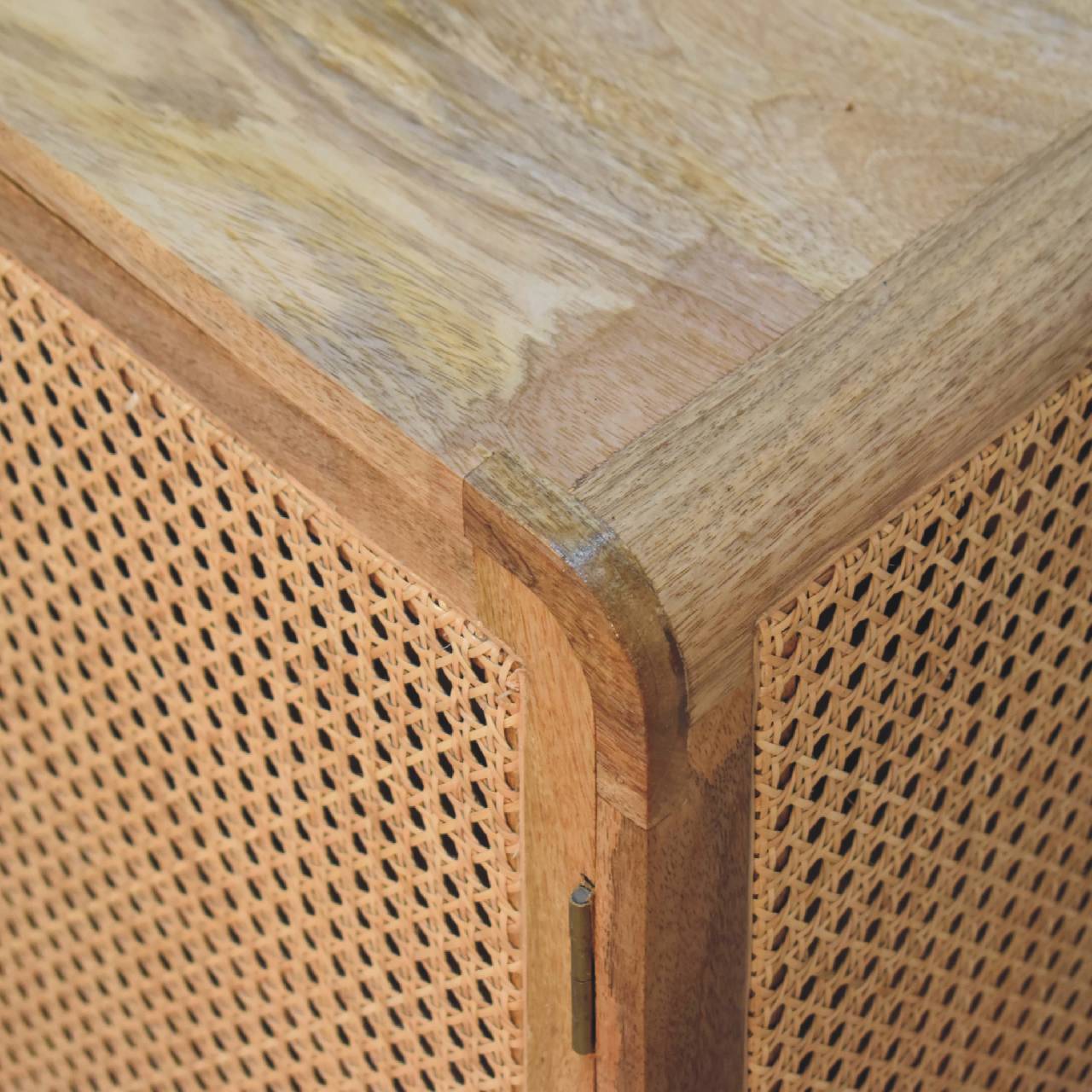Solid Mango Wood Oak and Rattan Finished Two Door Cabinet - Image 5