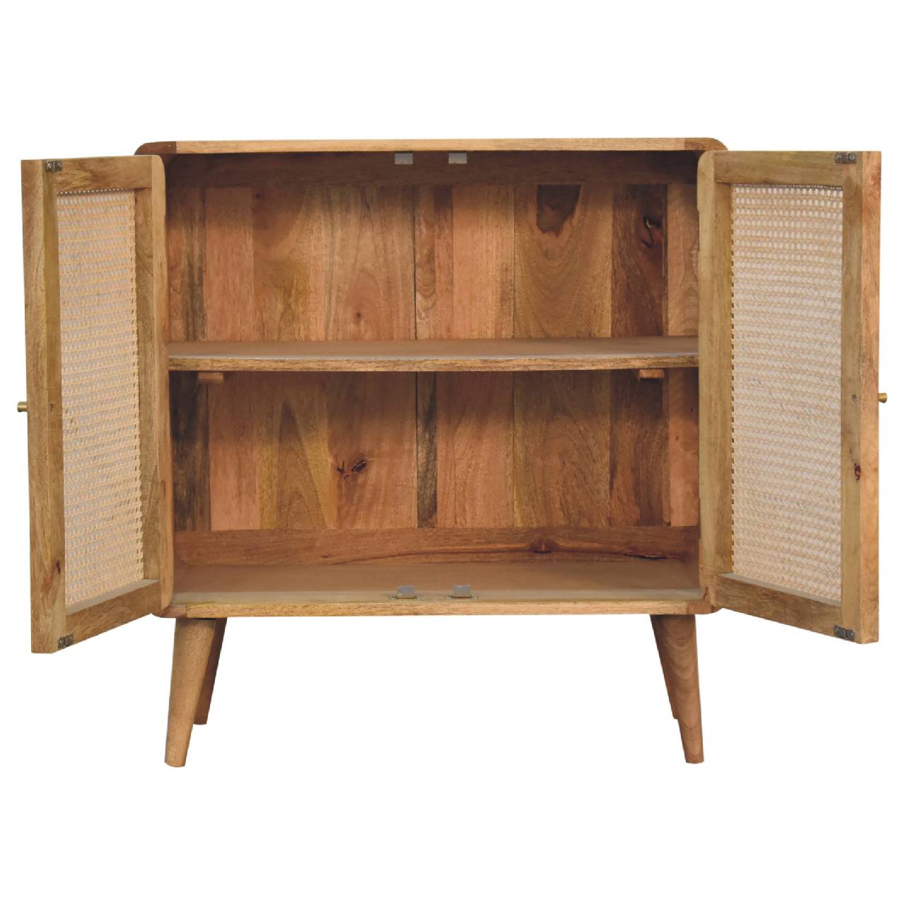 Solid Mango Wood Oak and Rattan Finished Two Door Cabinet - Image 6