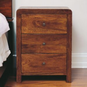 Solid Mango Wood Chestnut Finished 3 Drawer Aspen Bedside