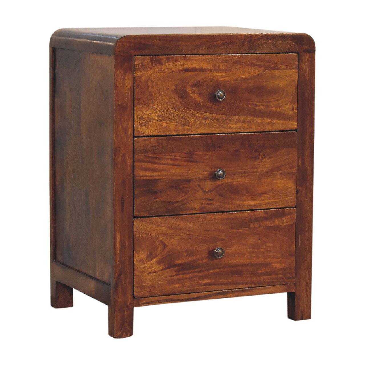 Solid Mango Wood Chestnut Finished 3 Drawer Aspen Bedside - Image 3
