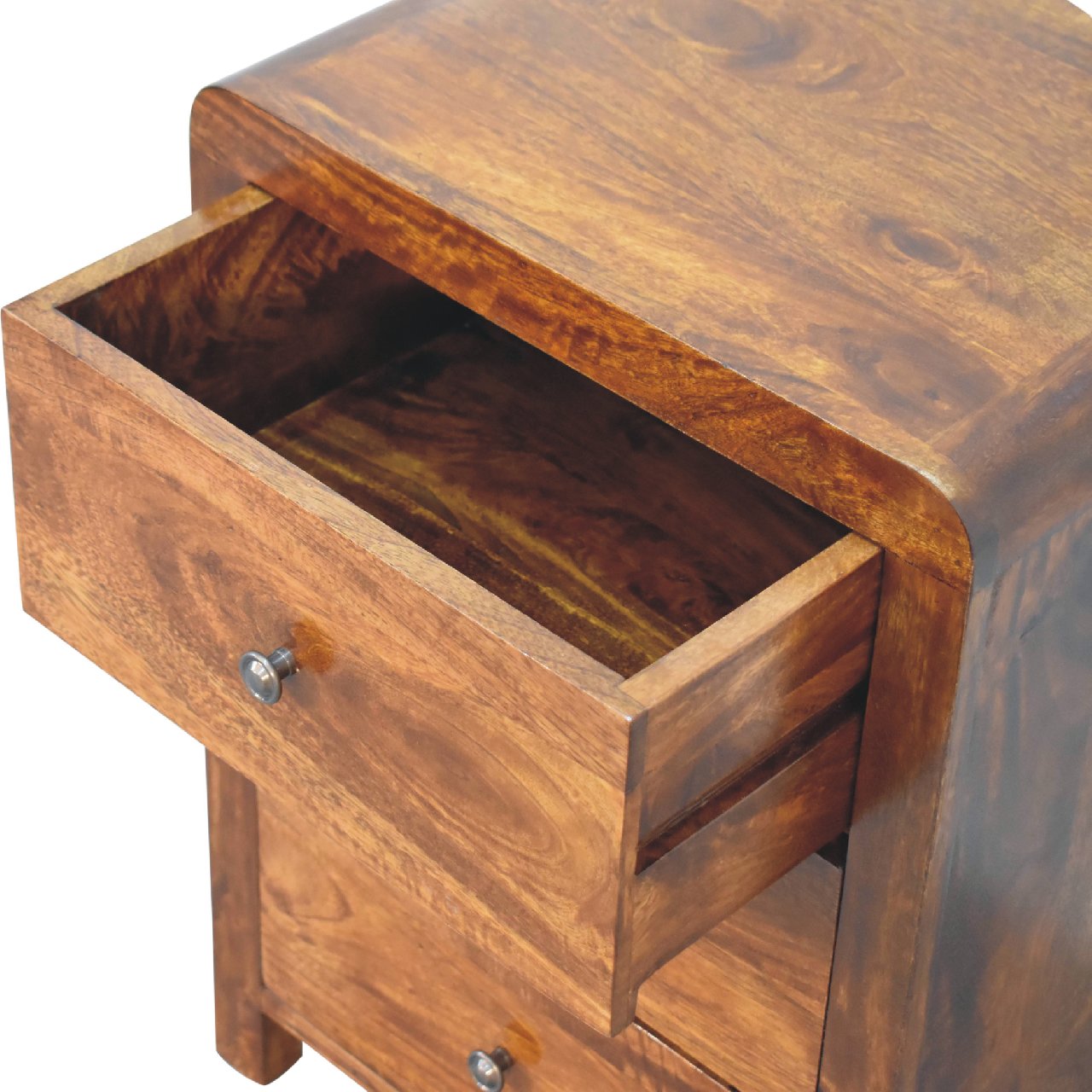 Solid Mango Wood Chestnut Finished 3 Drawer Aspen Bedside - Image 6