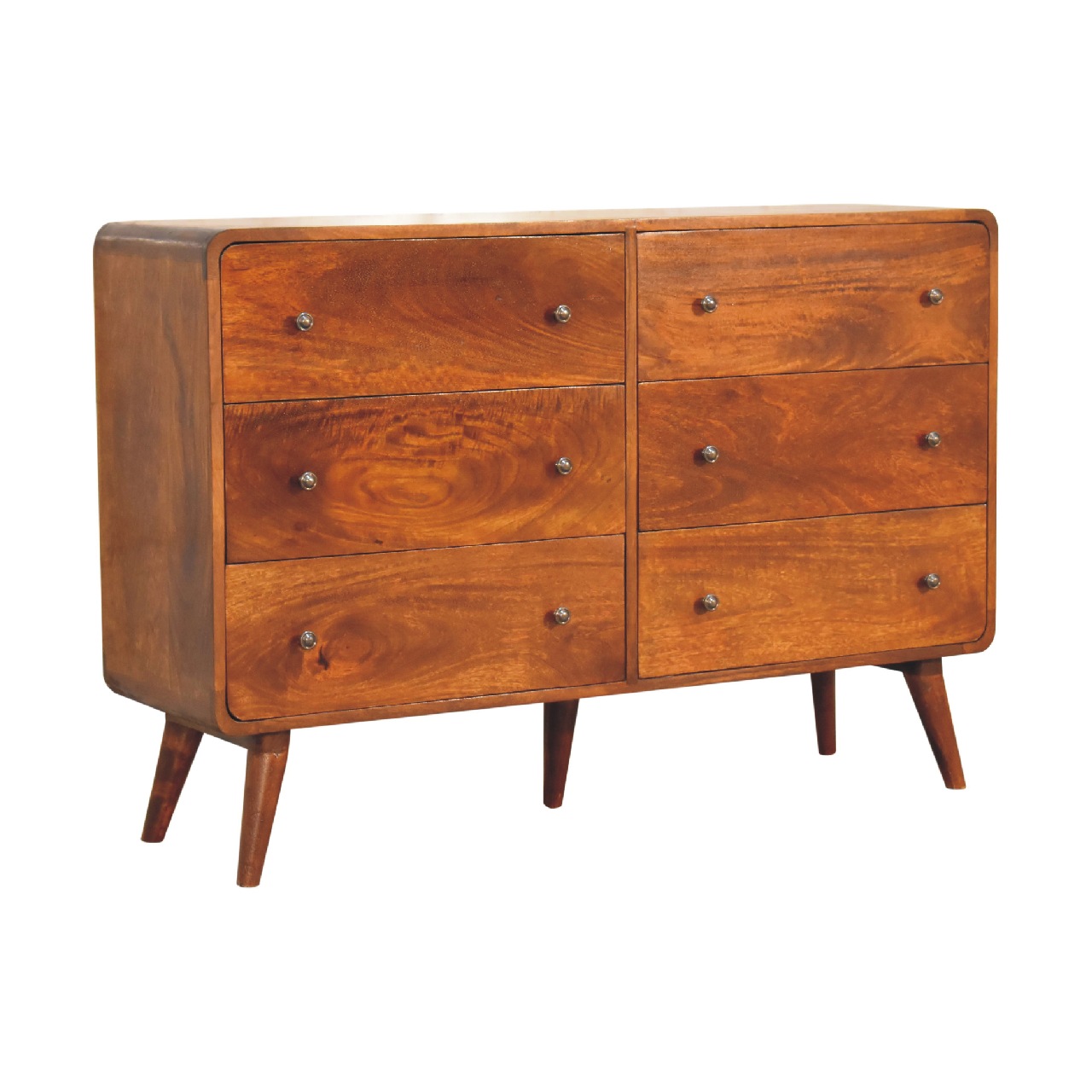 Solid Mango Wood Chestnut Finished Curved 6 Drawer Chest - Image 2
