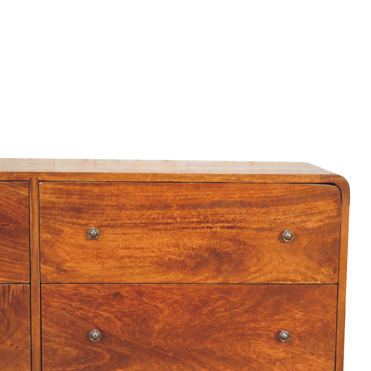 Solid Mango Wood Chestnut Finished Curved 6 Drawer Chest - Image 4