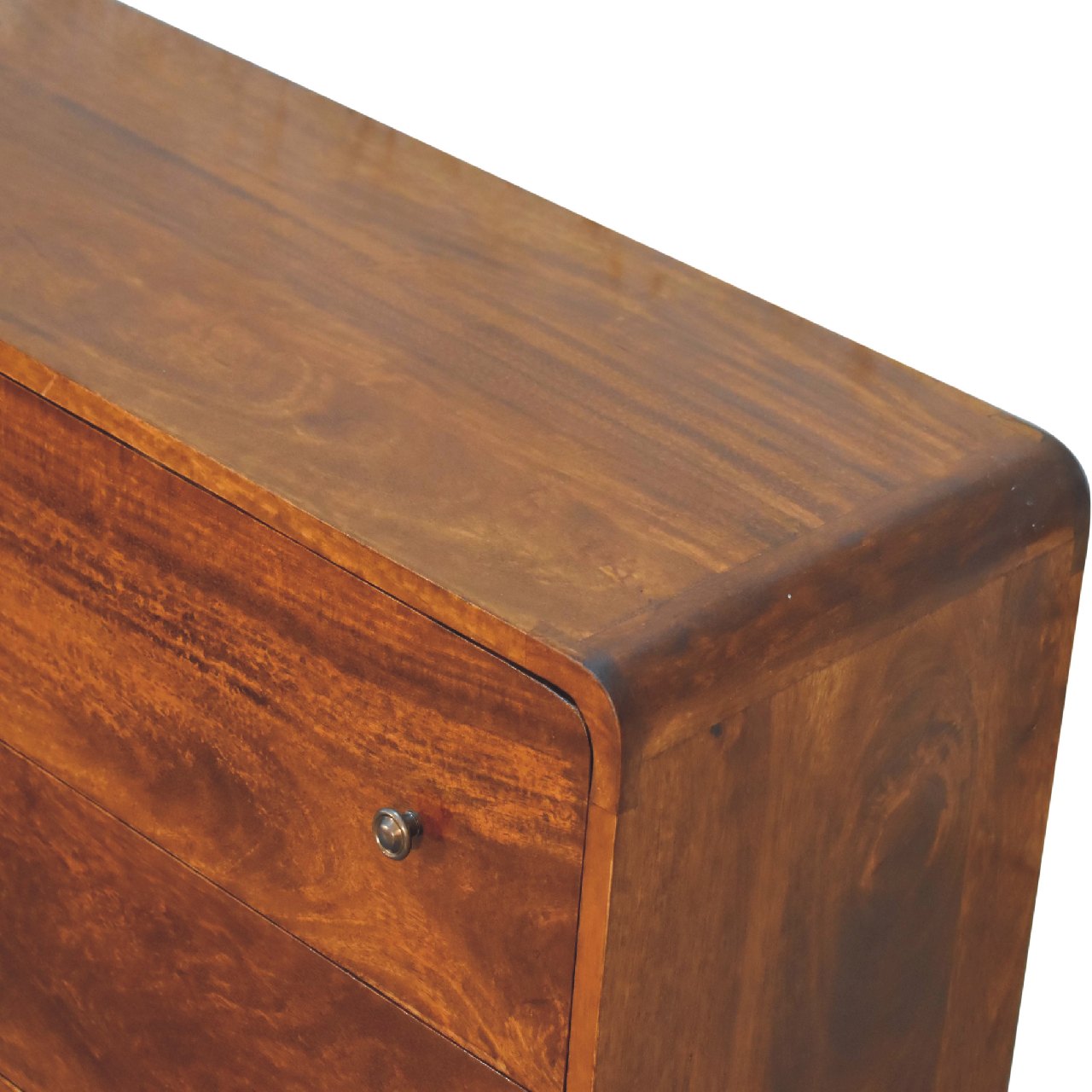Solid Mango Wood Chestnut Finished Curved 6 Drawer Chest - Image 6