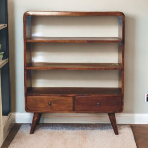 Solid Mango Wood Chestnut Finished 2 Drawer Bookcase