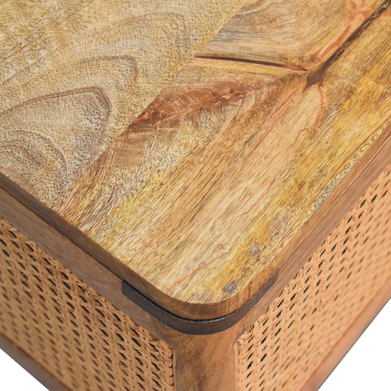 Solid Mango Wood Oak Finished Woven Front Lid Up Stool - Image 5