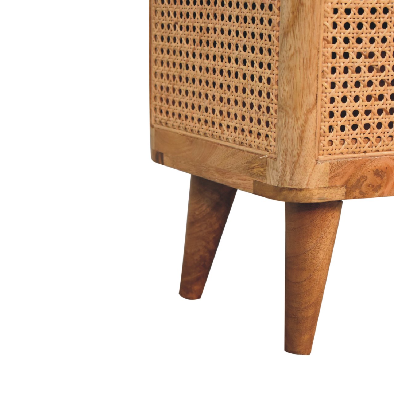 Solid Mango Wood Oak Finished Woven Front Lid Up Stool - Image 8