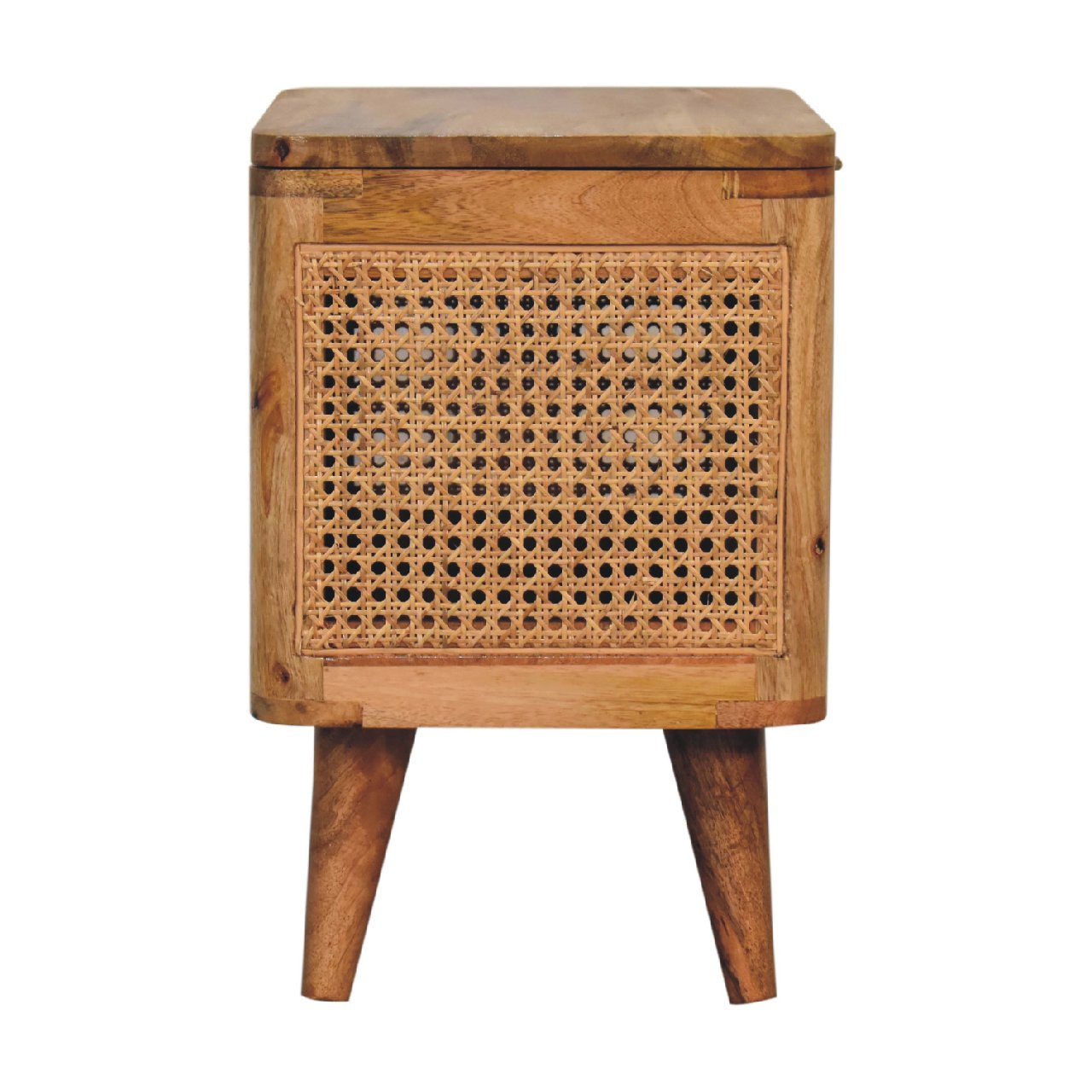 Solid Mango Wood Oak Finished Woven Front Lid Up Stool - Image 9