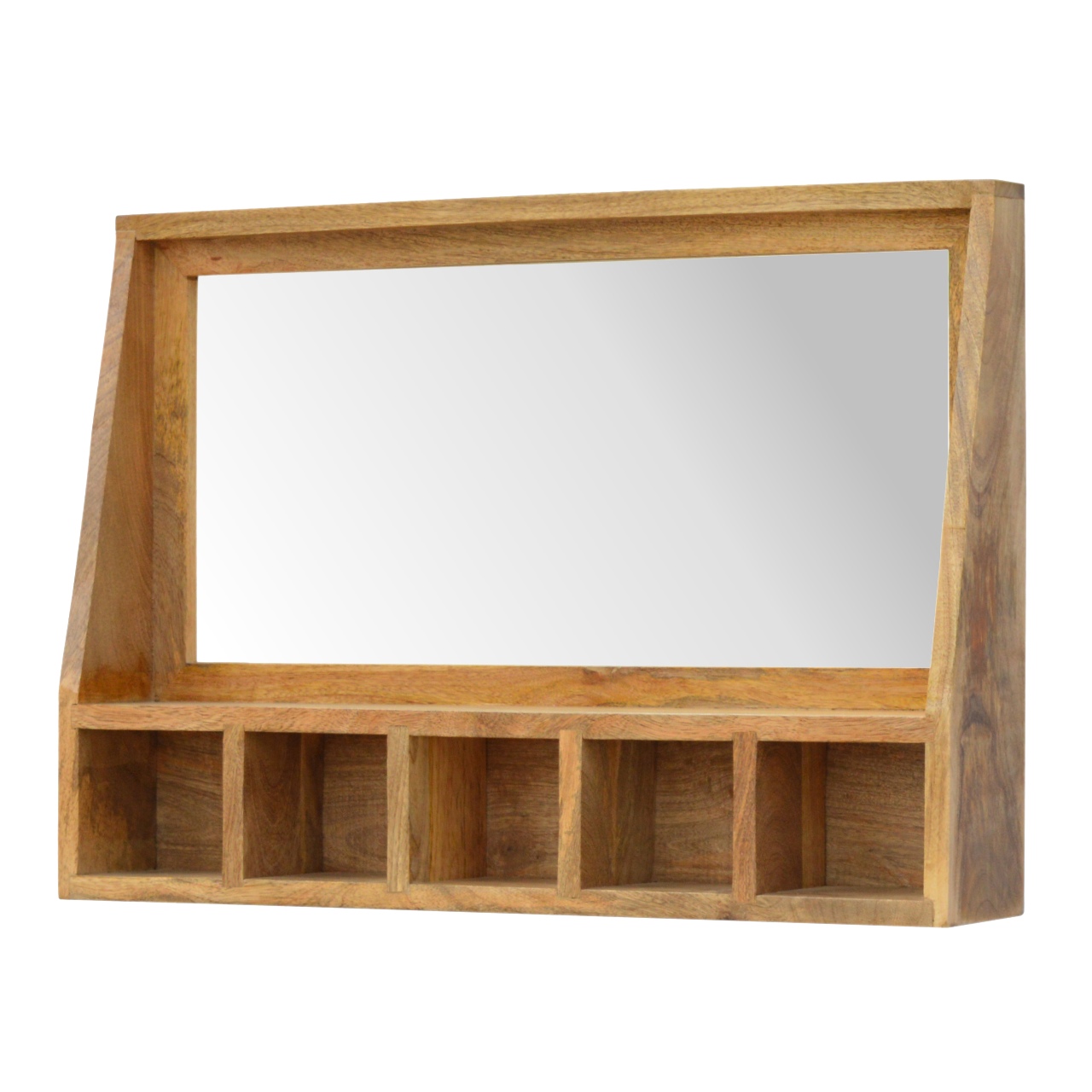 Solid Mango Wood Natural Finished 5 Slot Floating Unit with Mirror - Image 2
