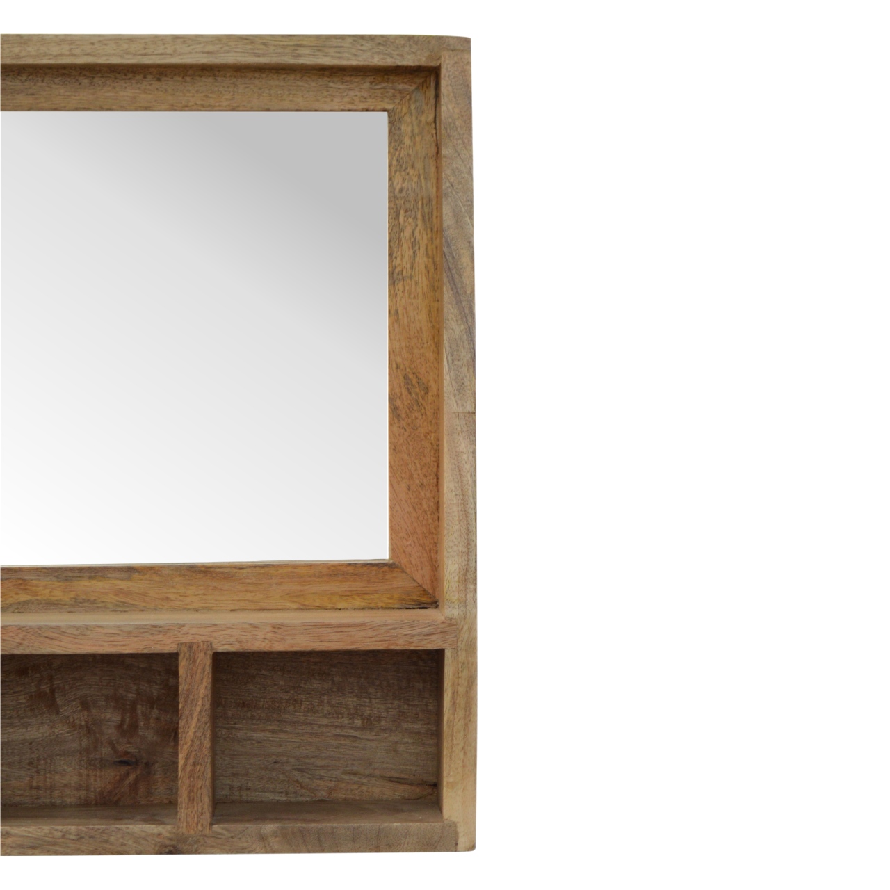 Solid Mango Wood Natural Finished 5 Slot Floating Unit with Mirror - Image 5