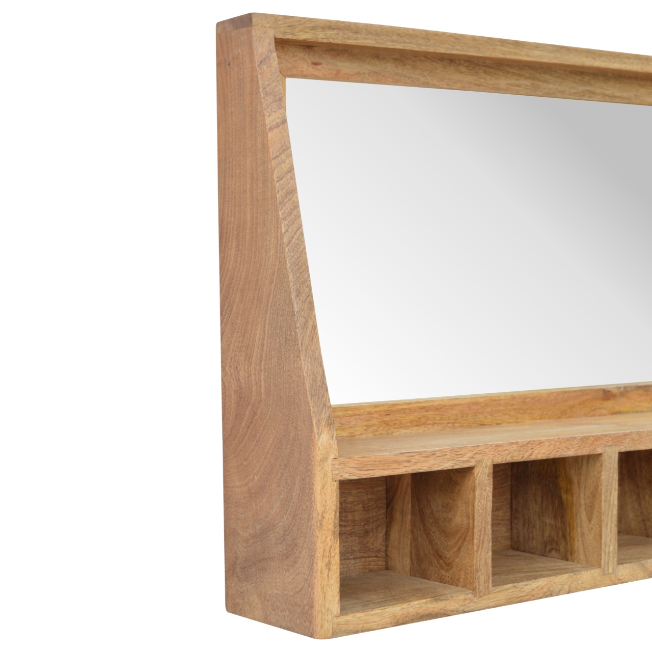 Solid Mango Wood Natural Finished 5 Slot Floating Unit with Mirror - Image 6