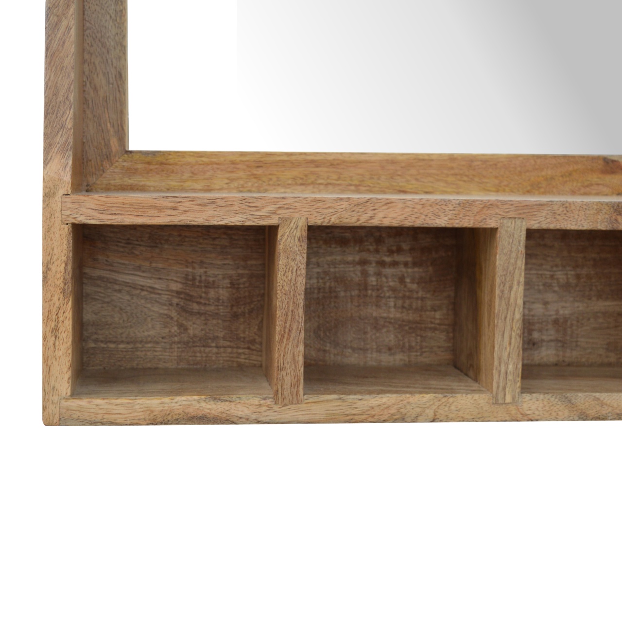 Solid Mango Wood Natural Finished 5 Slot Floating Unit with Mirror - Image 7