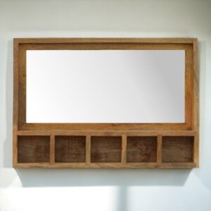 Solid Mango Wood Natural Finished 5 Slot Floating Unit with Mirror