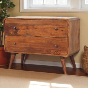 Solid Mango Wood Chestnut Finished Curved 2 Drawer Chest