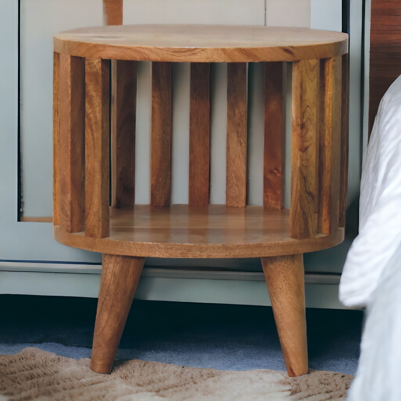 Solid Mango Wood Oak Finished Ariella Single Shelf Bedside
