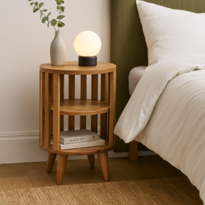 Solid Mango Wood Oak Finished Double Shelf Ariella Bedside