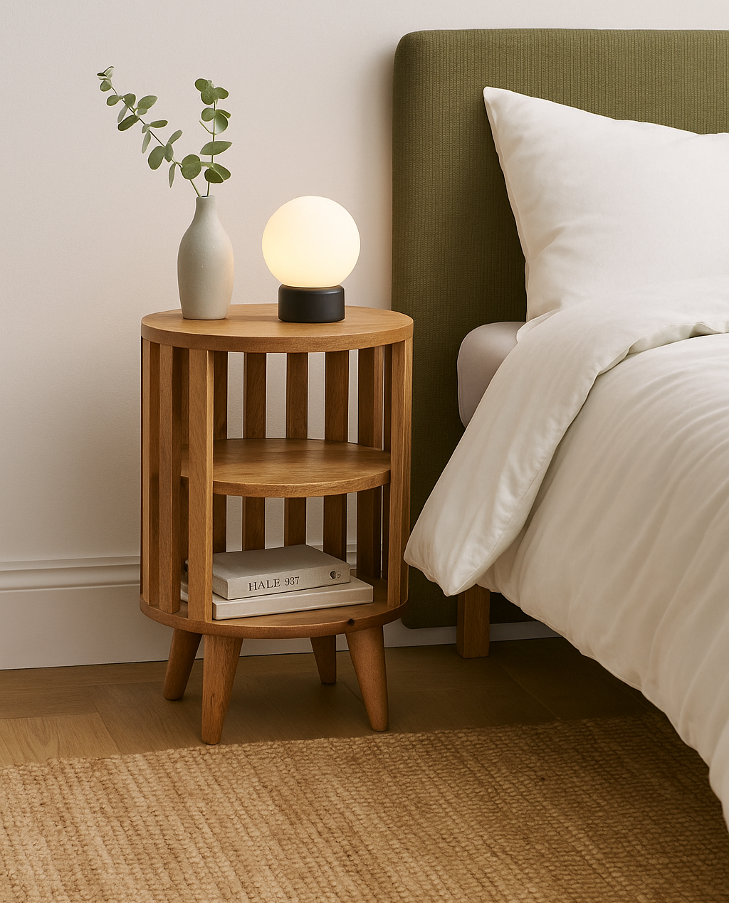Solid Mango Wood Oak Finished Double Shelf Ariella Bedside