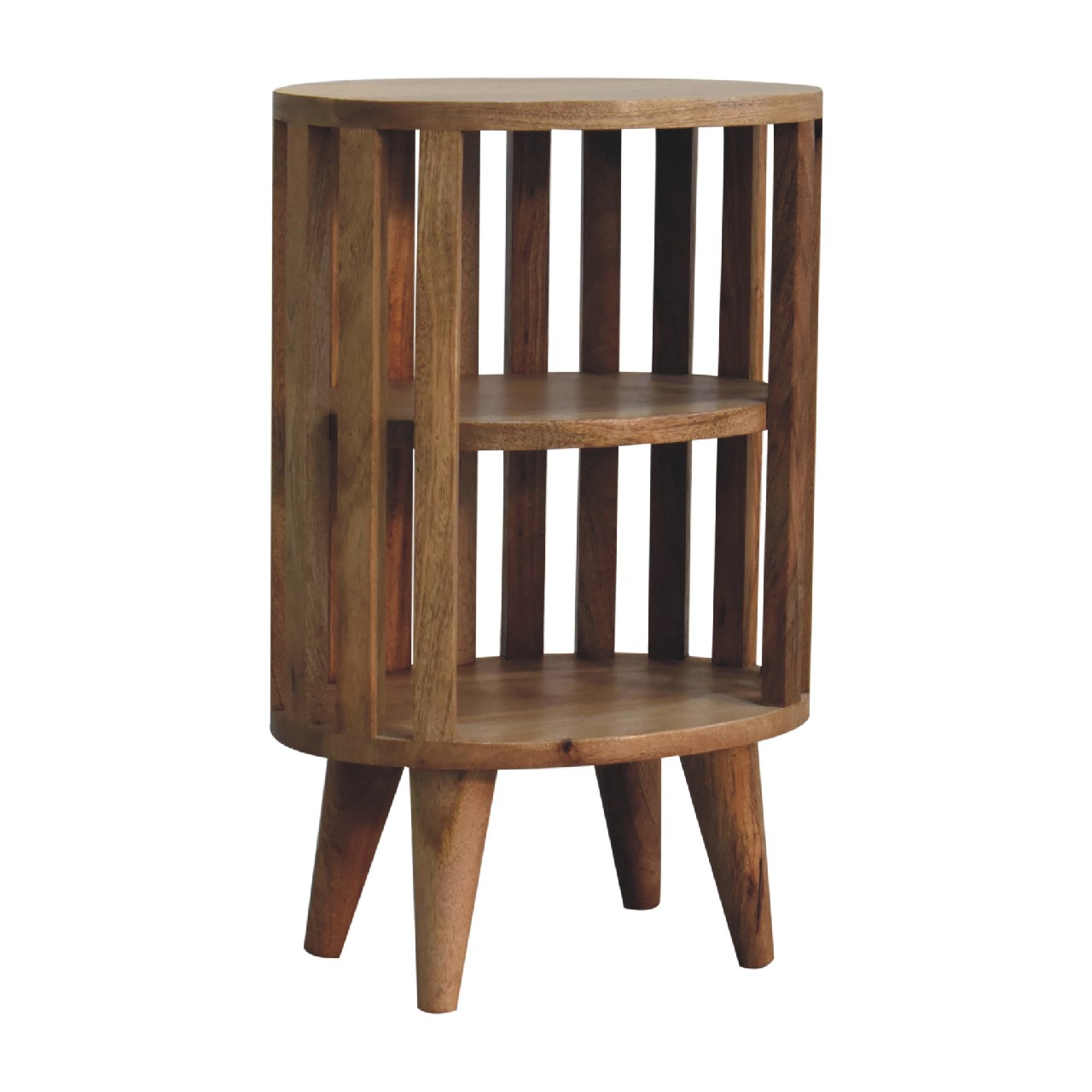 Solid Mango Wood Oak Finished Double Shelf Ariella Bedside - Image 3