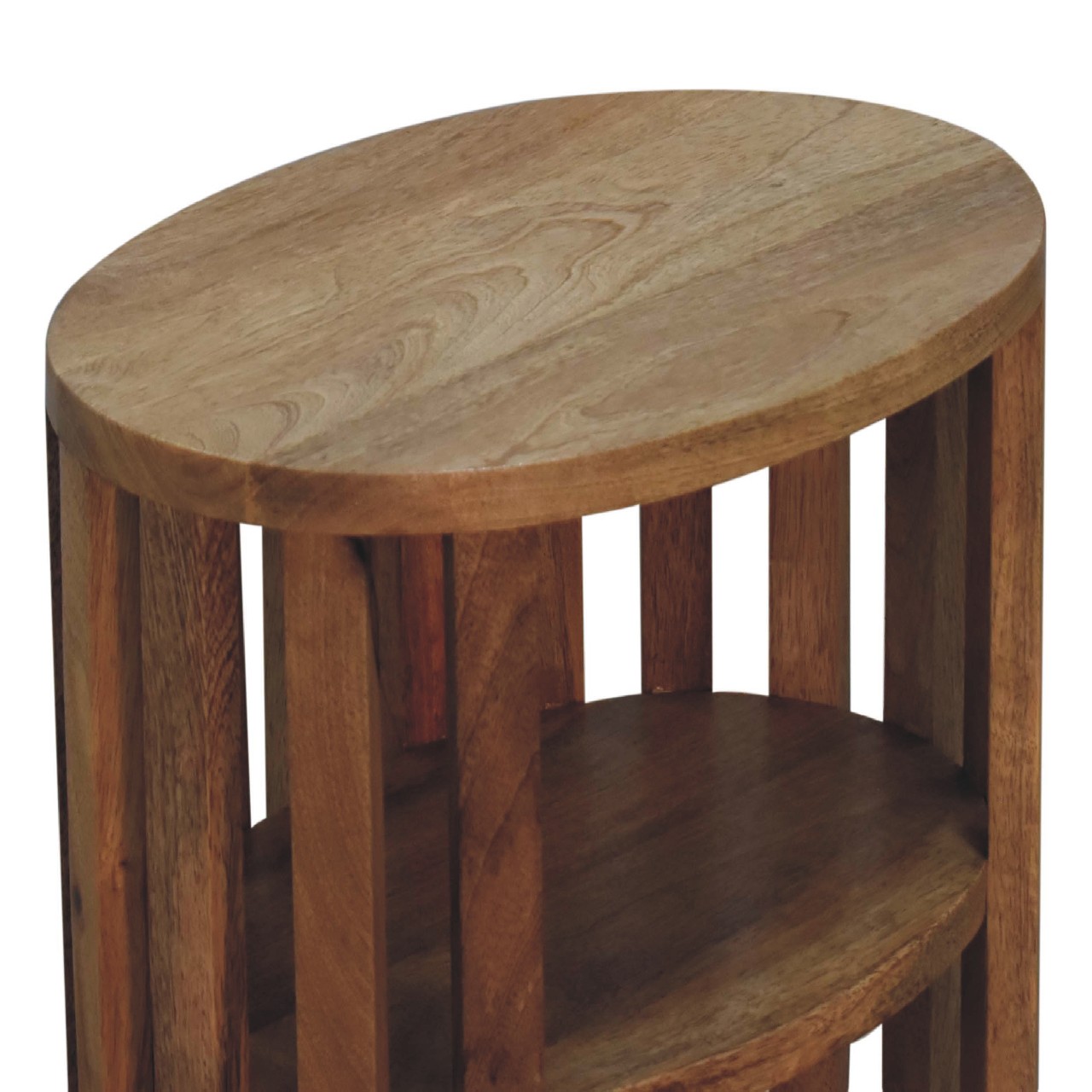 Solid Mango Wood Oak Finished Double Shelf Ariella Bedside - Image 5