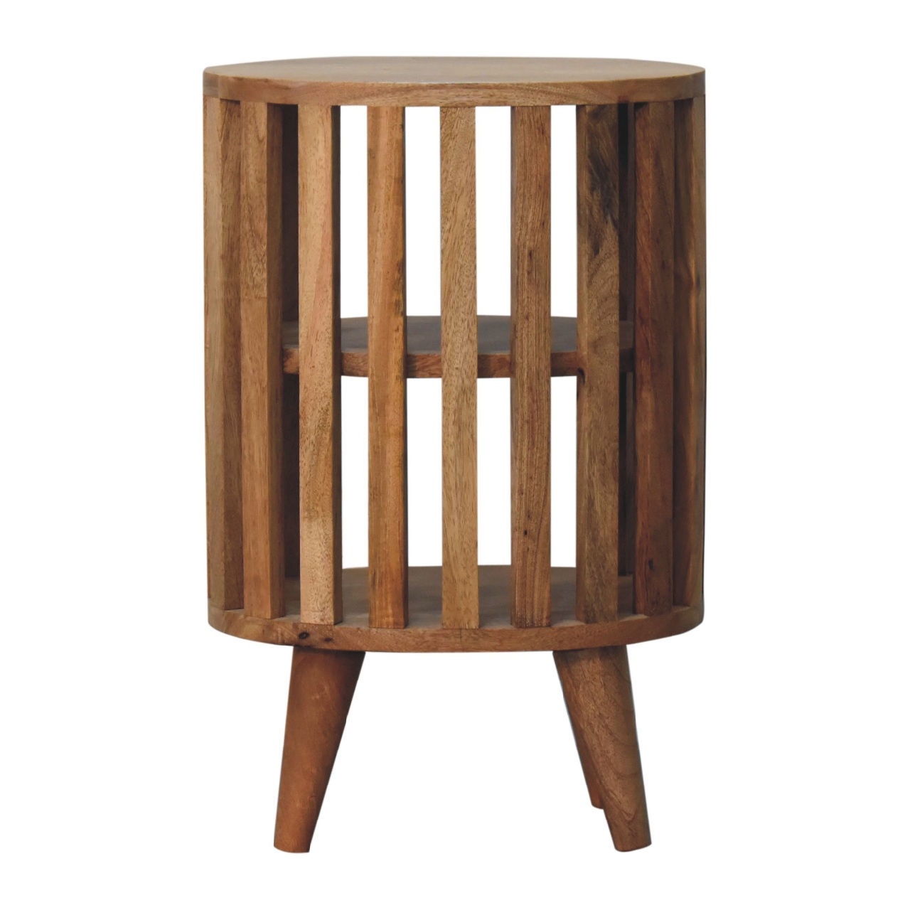 Solid Mango Wood Oak Finished Double Shelf Ariella Bedside - Image 9