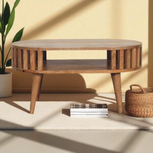 Solid Mango Wood Oak Finished Japanese Style Ariella Coffee Table