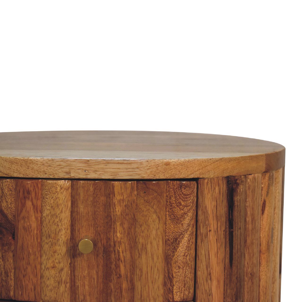 Solid Mango Wood Oak Finished 2 Drawer Stripe Rounded Bedside - Image 4