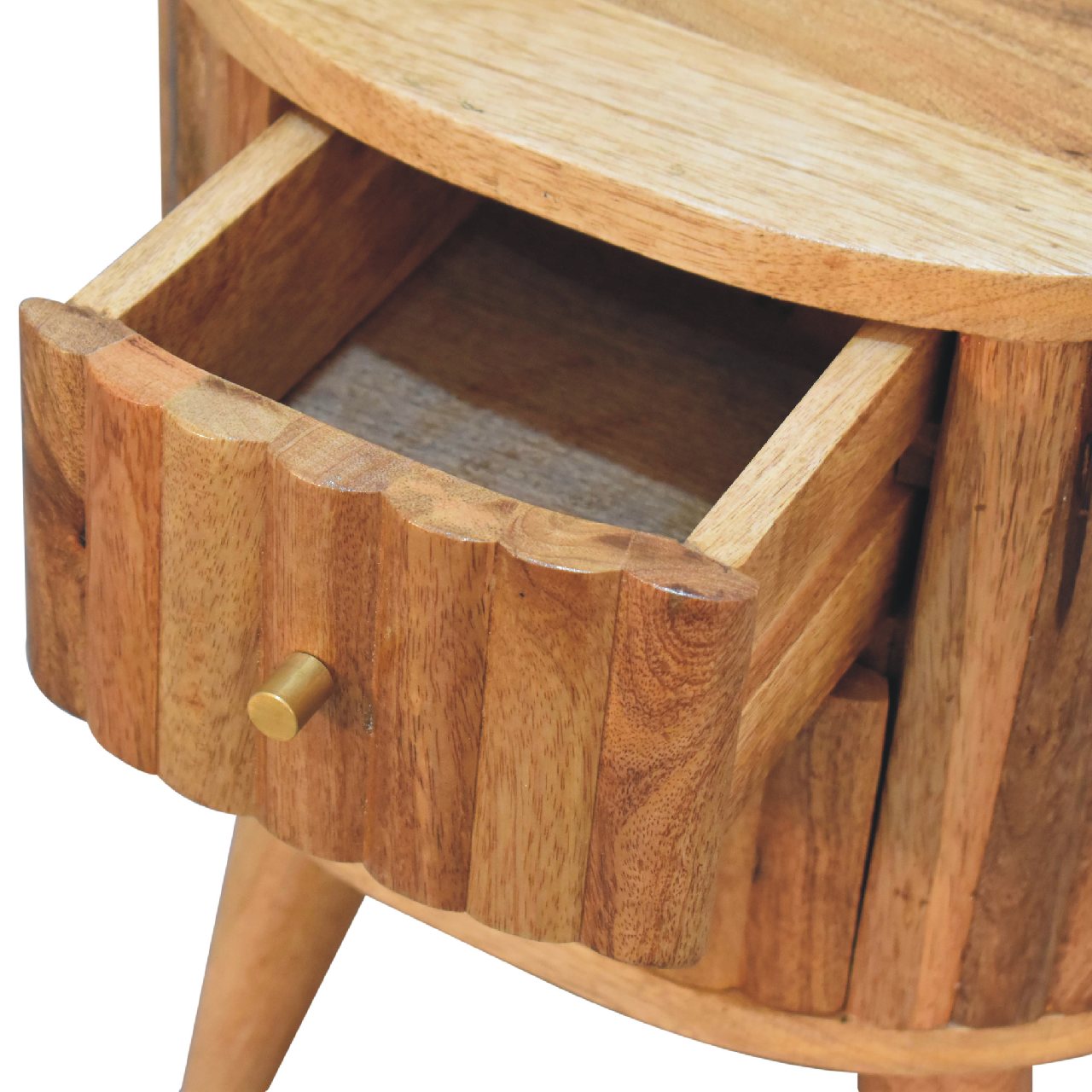 Solid Mango Wood Oak Finished 2 Drawer Stripe Rounded Bedside - Image 6