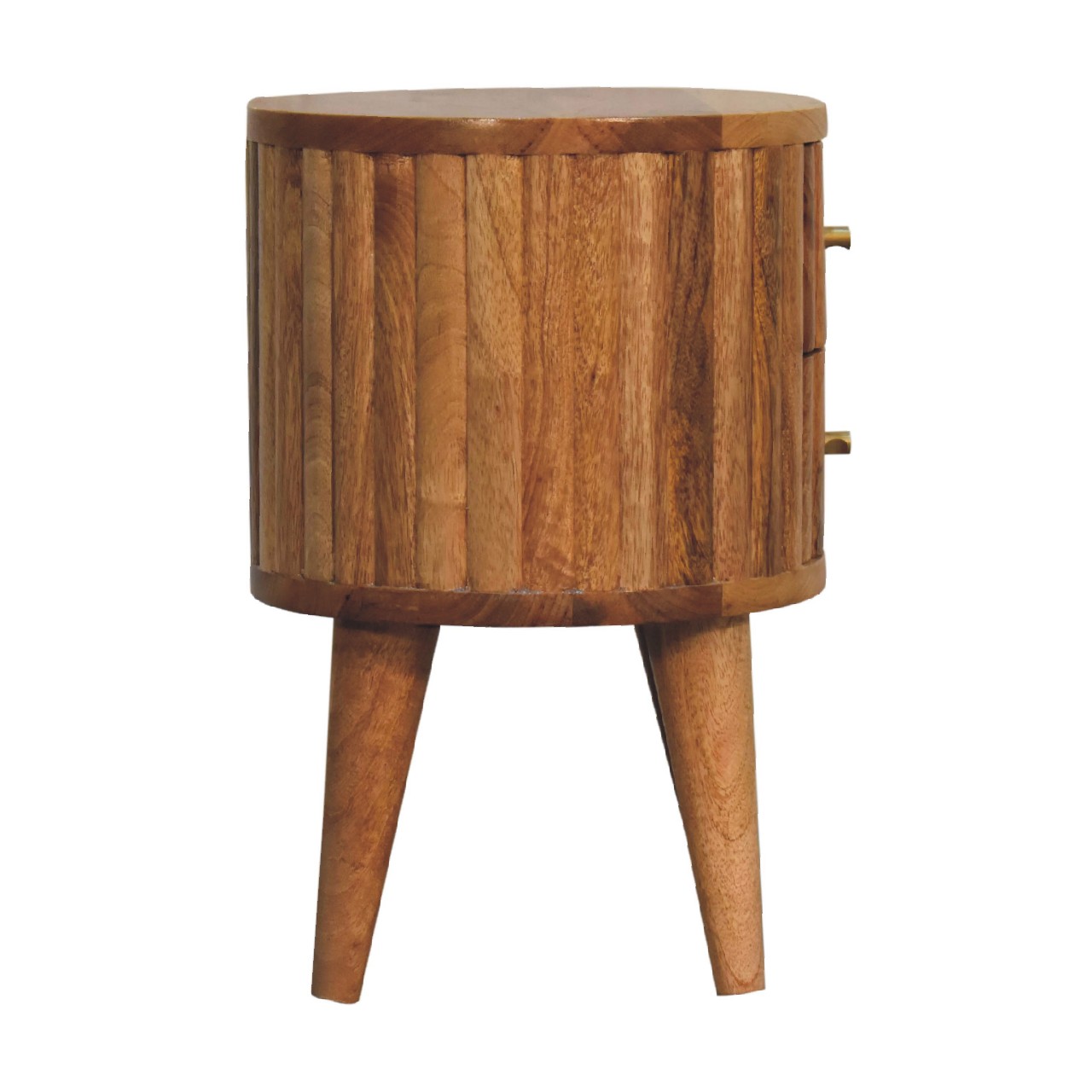Solid Mango Wood Oak Finished 2 Drawer Stripe Rounded Bedside - Image 8